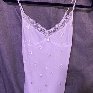 white flowered silk short dress